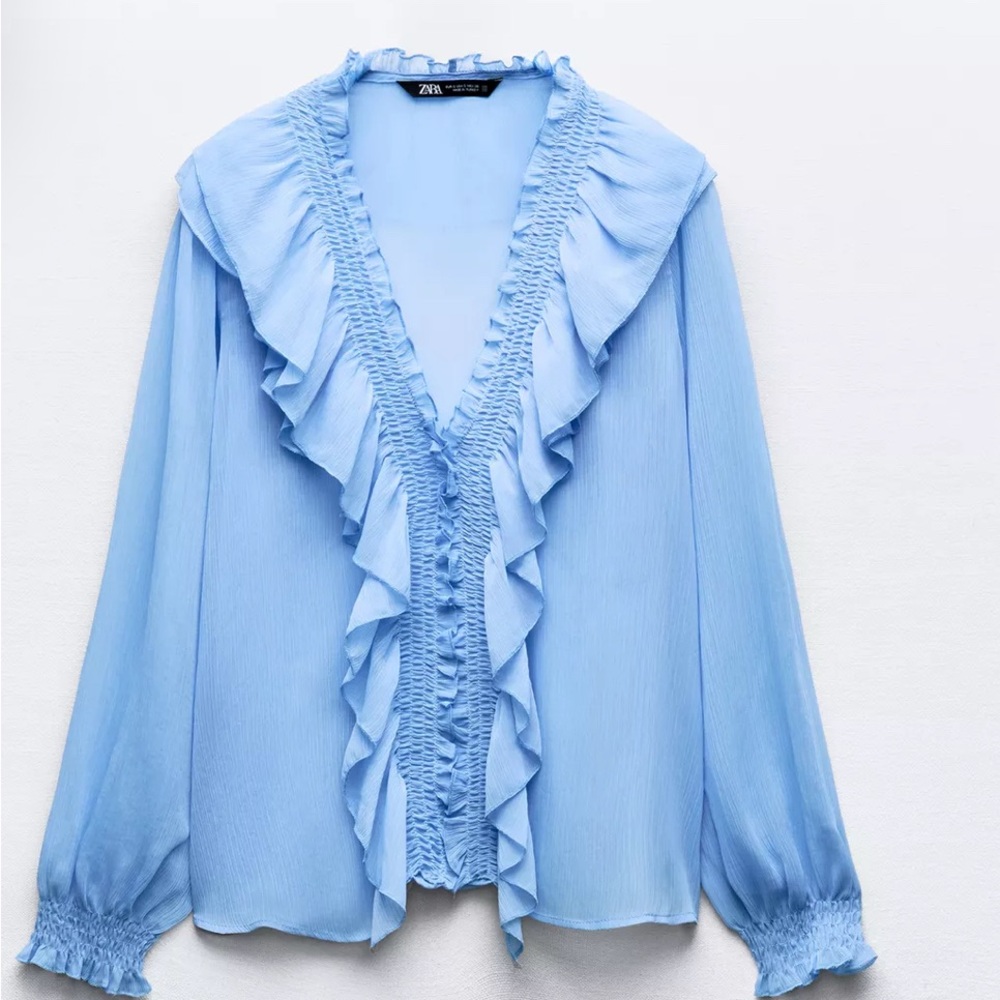 Zara Women's Light Blue Ruffle Blouse